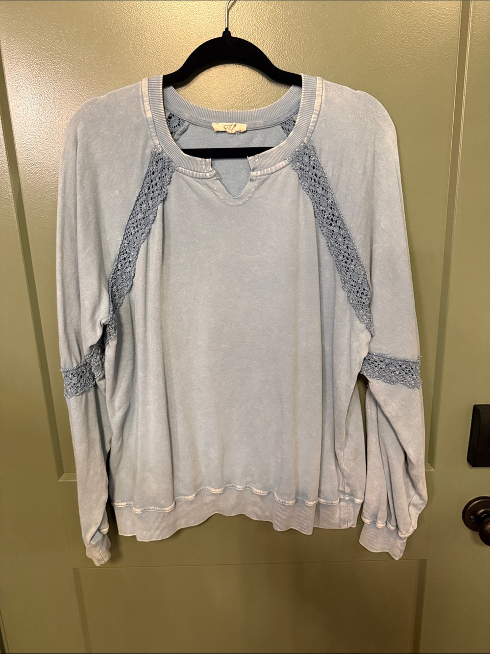 EASEL Light Blue Crochet-Trim Women's Pullover Top